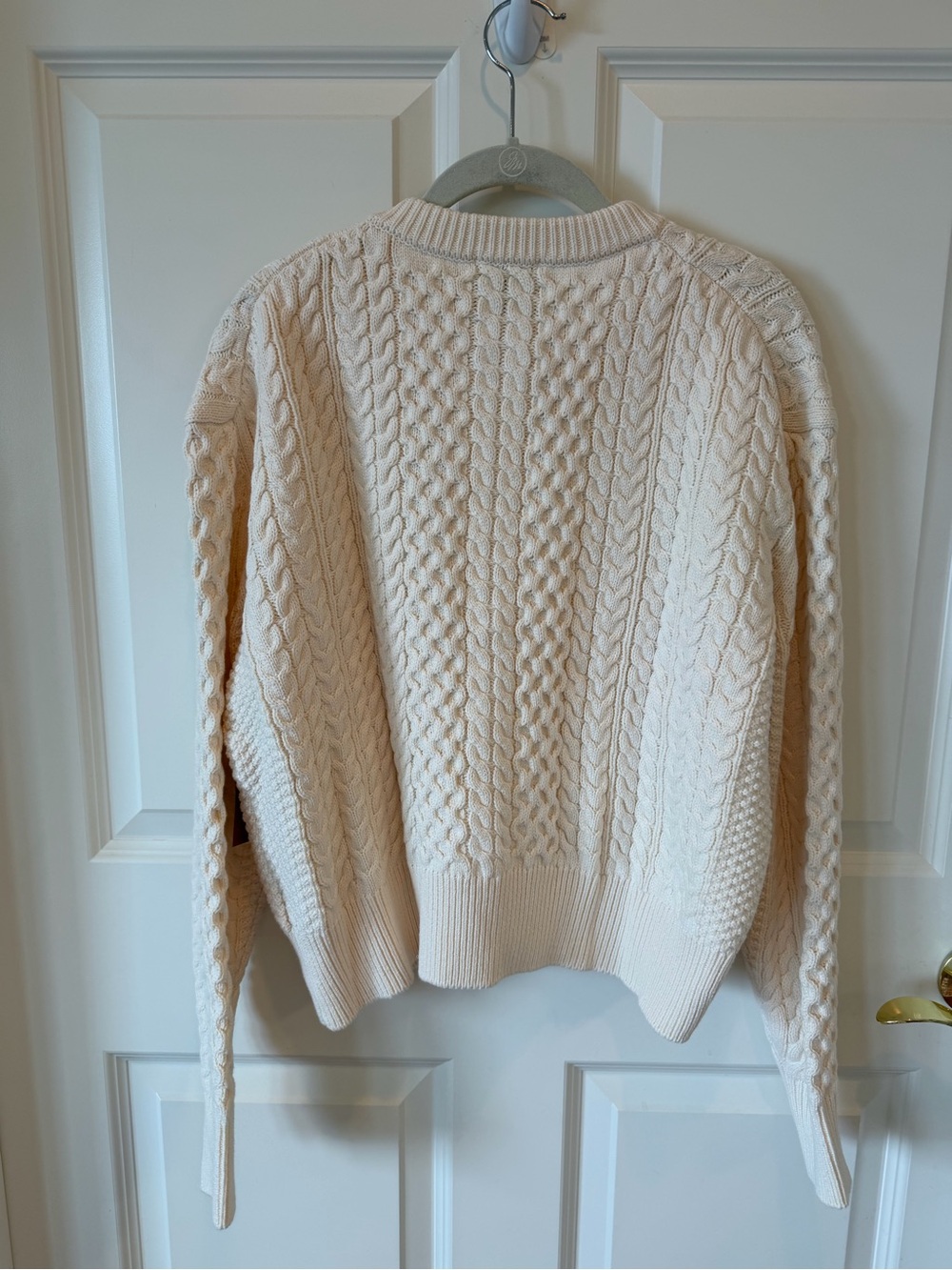Few Moda Caara “Julianna” Cream Cable-Knit Button Cotton Cardigan Sweater - Picture 7 of 9